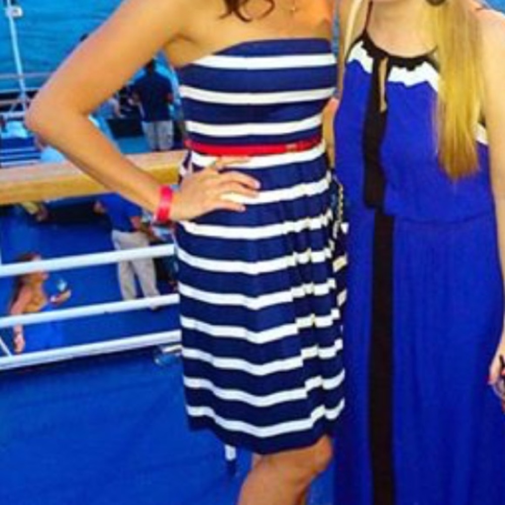 Blue and white striped dress
